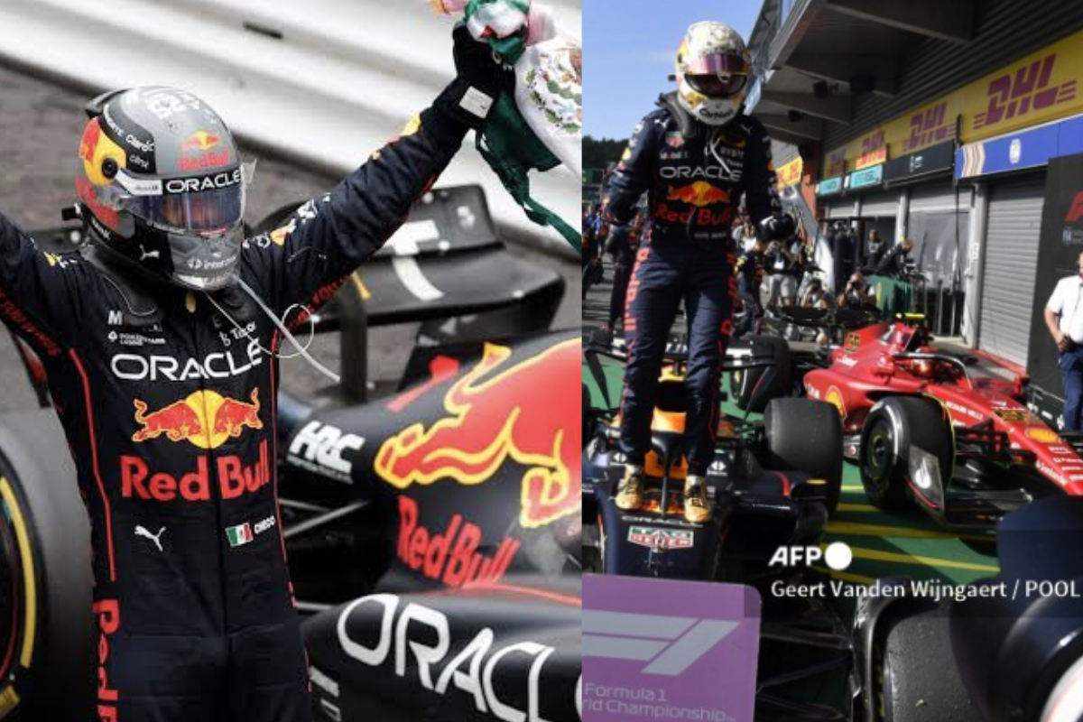Foto: AFP y Twitter/@SantiagoCreelM · | Verstappen gana GP de Bélgica de F1; Checo Pérez llega en segundo lugar