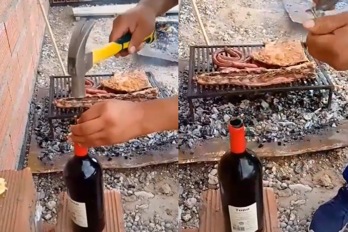 En rede un hombre mostró un "trucazo" para abrir una botella de vino, sin sacacorchos.