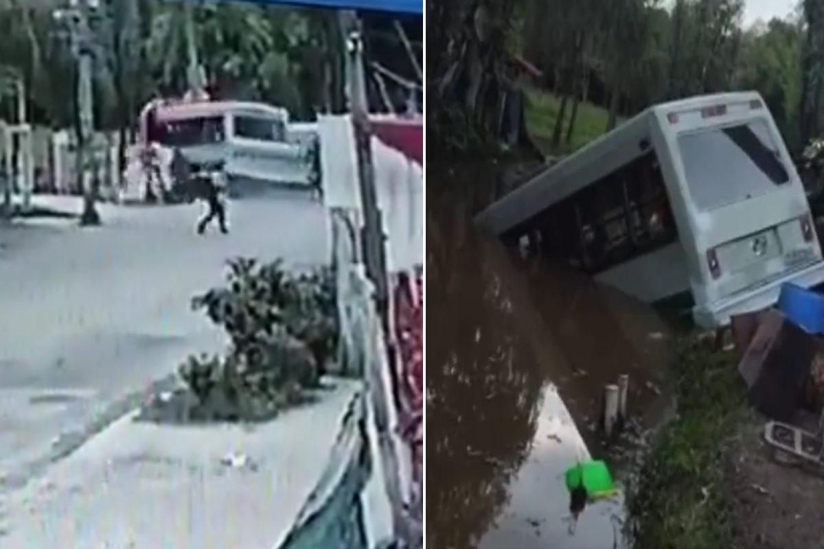 Microbús choca y cae a canal de agua en Xochimilco.