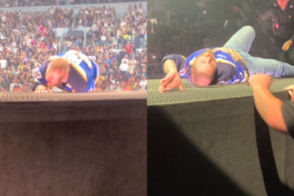 Foto:Captura de pantalla| Video: ¡Impactante! Post Malone sufre terrible caída durante su concierto