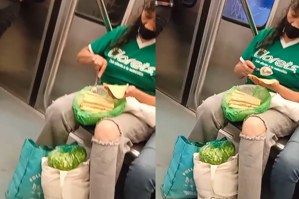 Foto: TikTok/ @dianarico49 | ¡Optimizando tiempos! Mujer es captada preparando tacos de papa en el Metro