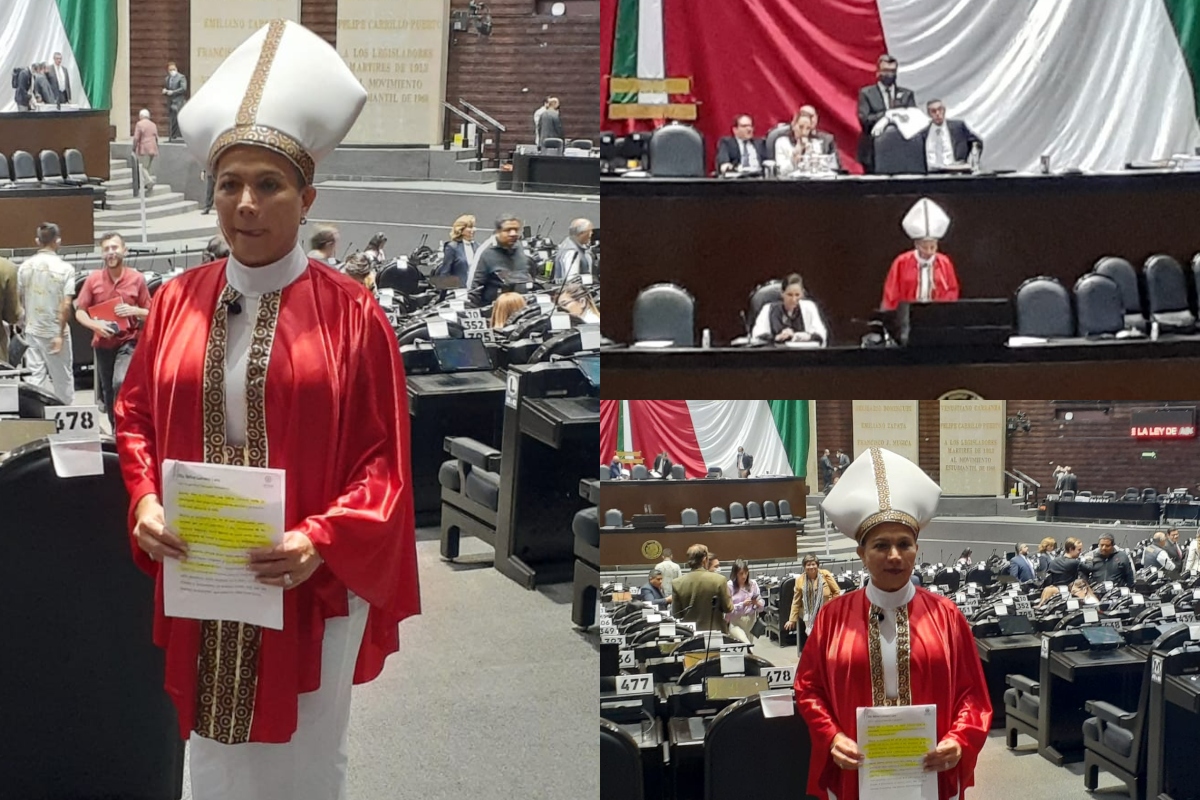 Diputada trans de Morena sube a tribuna ataviada como Papa
