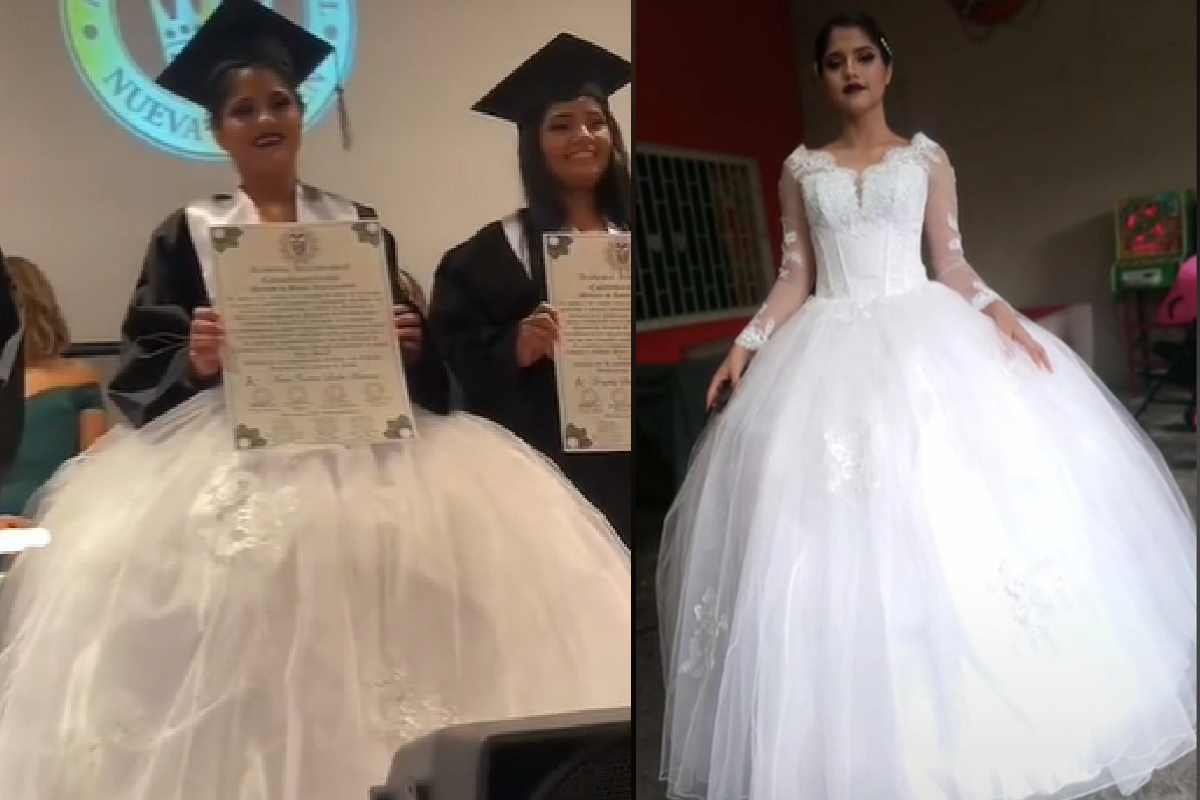 Una joven se viralizó luego de asistir a su ceremonia de graduación con un vestido de quinceañera