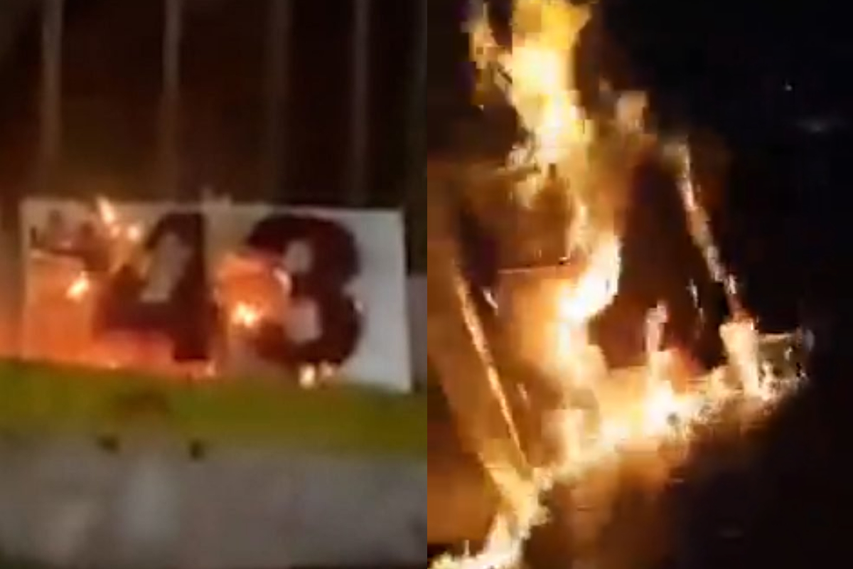 Incendian antimonumento de los 43 normalistas de Ayotzinapa.