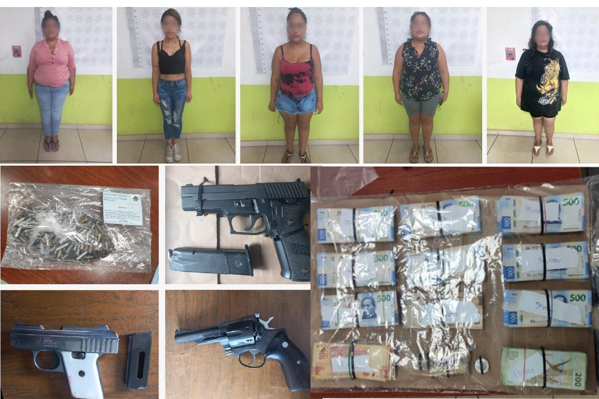 Detienen a cinco mujeres con armas, drogas y explosivos, en Colima.
