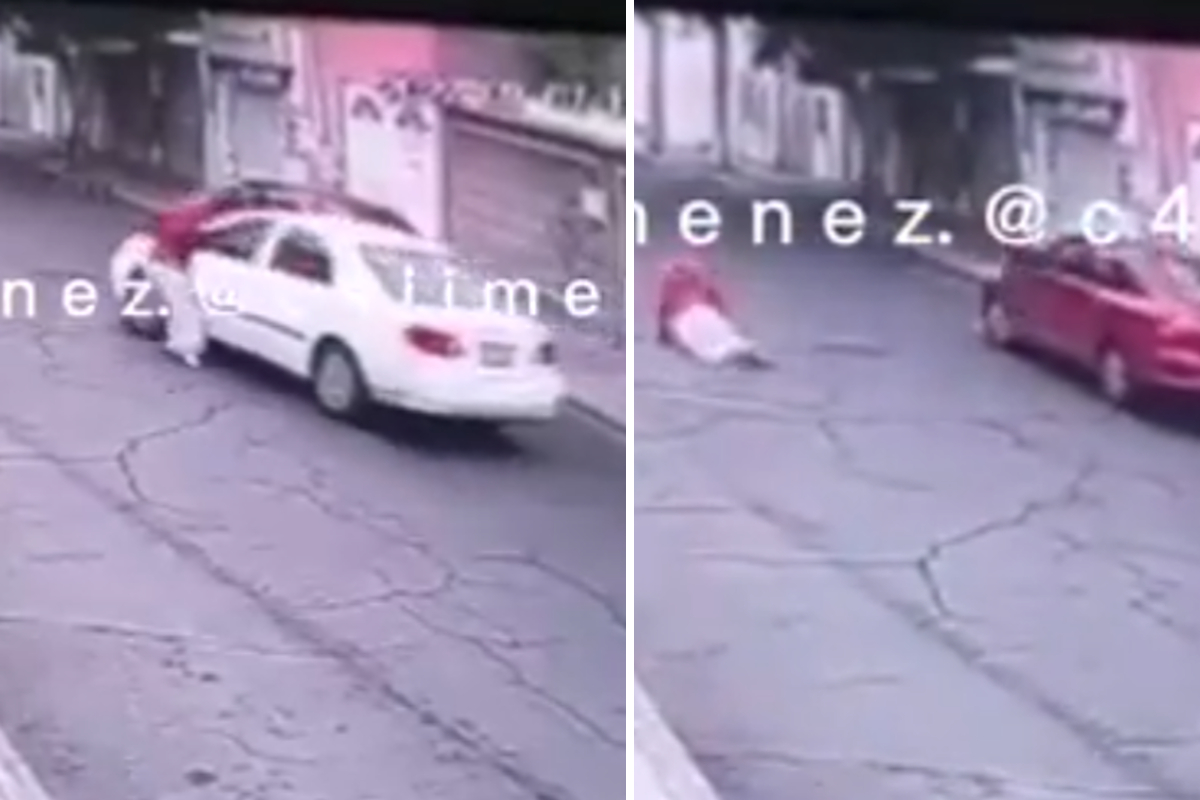 Conductora arrastra a mujer con su auto en escape tras choque.