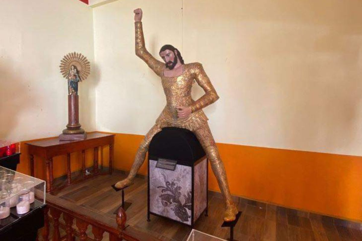 Foto:INAH|“No soportan” Critican escultura del apóstol Santiago tras ser restaurada por sismo