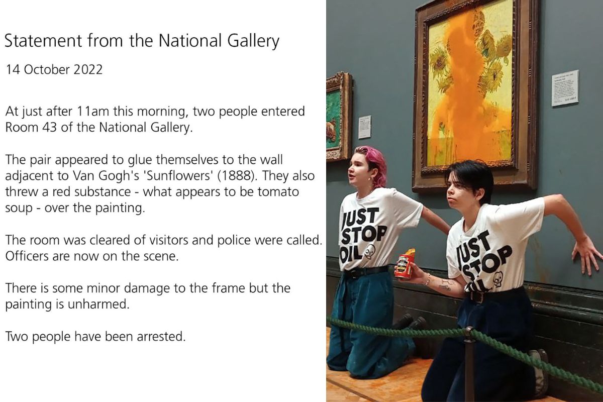 Foto:AFP y Twitter/@NationalGallery|La Galería Nacional afirma que la pintura de Van Gogh está “intacta”; hay 2 detenidos