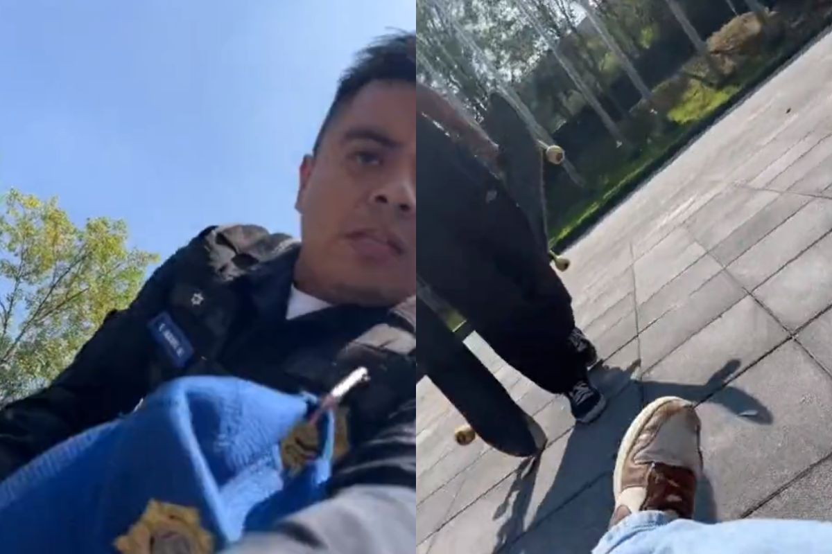 Foto:Captura de pantalla|VIDEO: Joven patinador capta a policía que se le abalanzó; es investigado