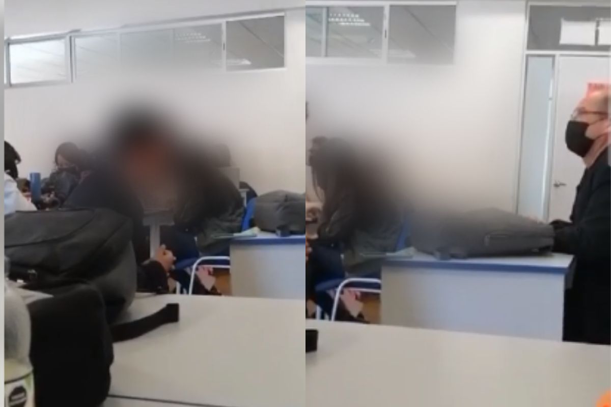 Foto:Captura de pantalla|VIDEO: Profesor pone a rezar el “Padre Nuestro” a alumno frente a él