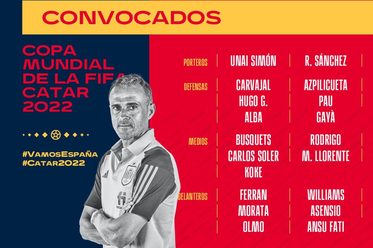 Foto:Twitter/@SEFutbol|Luis Enrique anuncia la lista de jugadores de España para Qatar y esta es la sorpresa