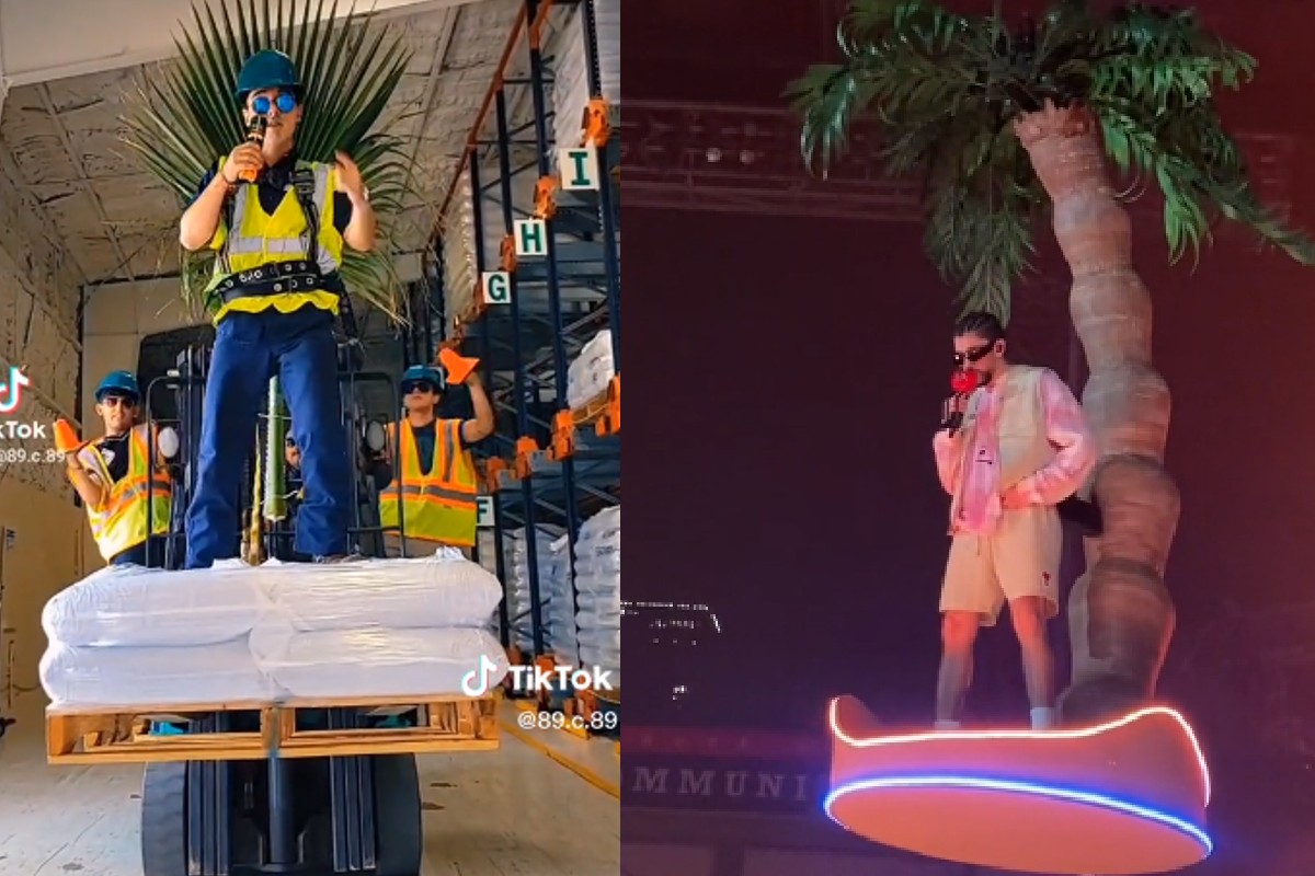 TikTok: And the palm tree?  Workers use forklifts to recreate Bad Bunny concert