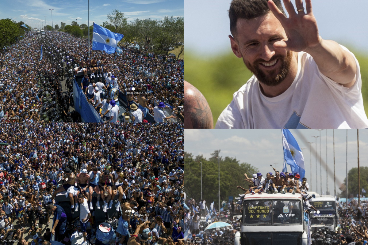 Foto:AFP|Desde un helicóptero, Messi y compañía festejan en el obelisco