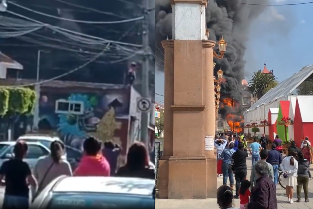 Se registra incendio en explanada municipal de Tultitlán.