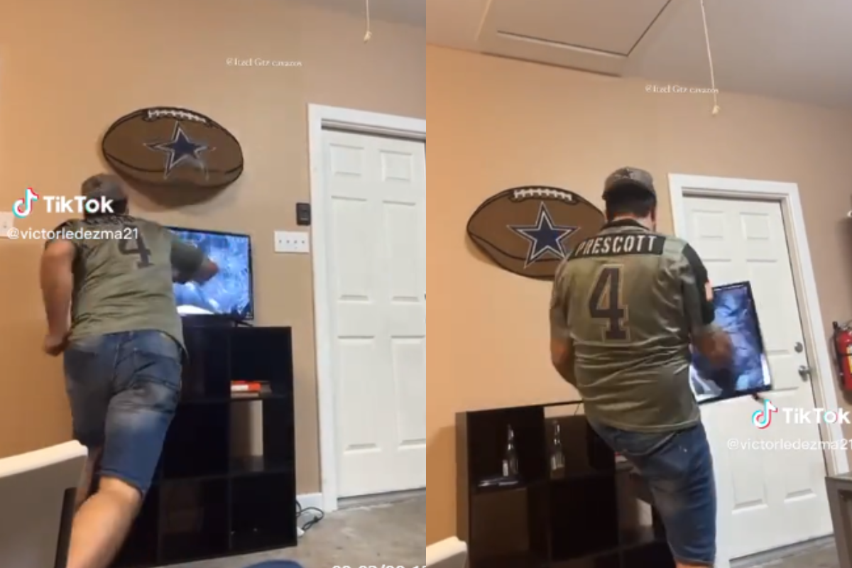 Foto:Captura de pantalla|¡No soportó! Hombre destroza tv tras la derrota de los Cowboys