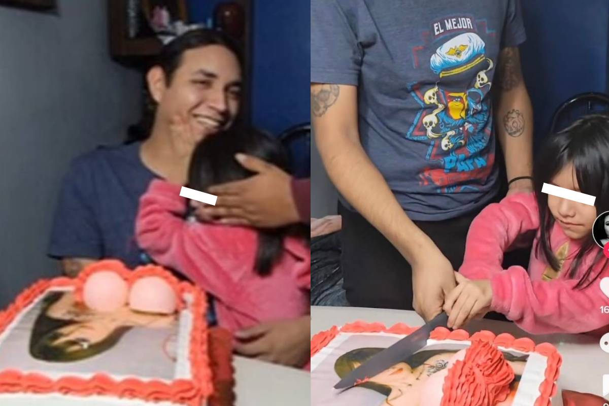 Niña por no dejó que su papá le mordiera a su pastel de cumpleaños con la imagen de Karely Ruiz