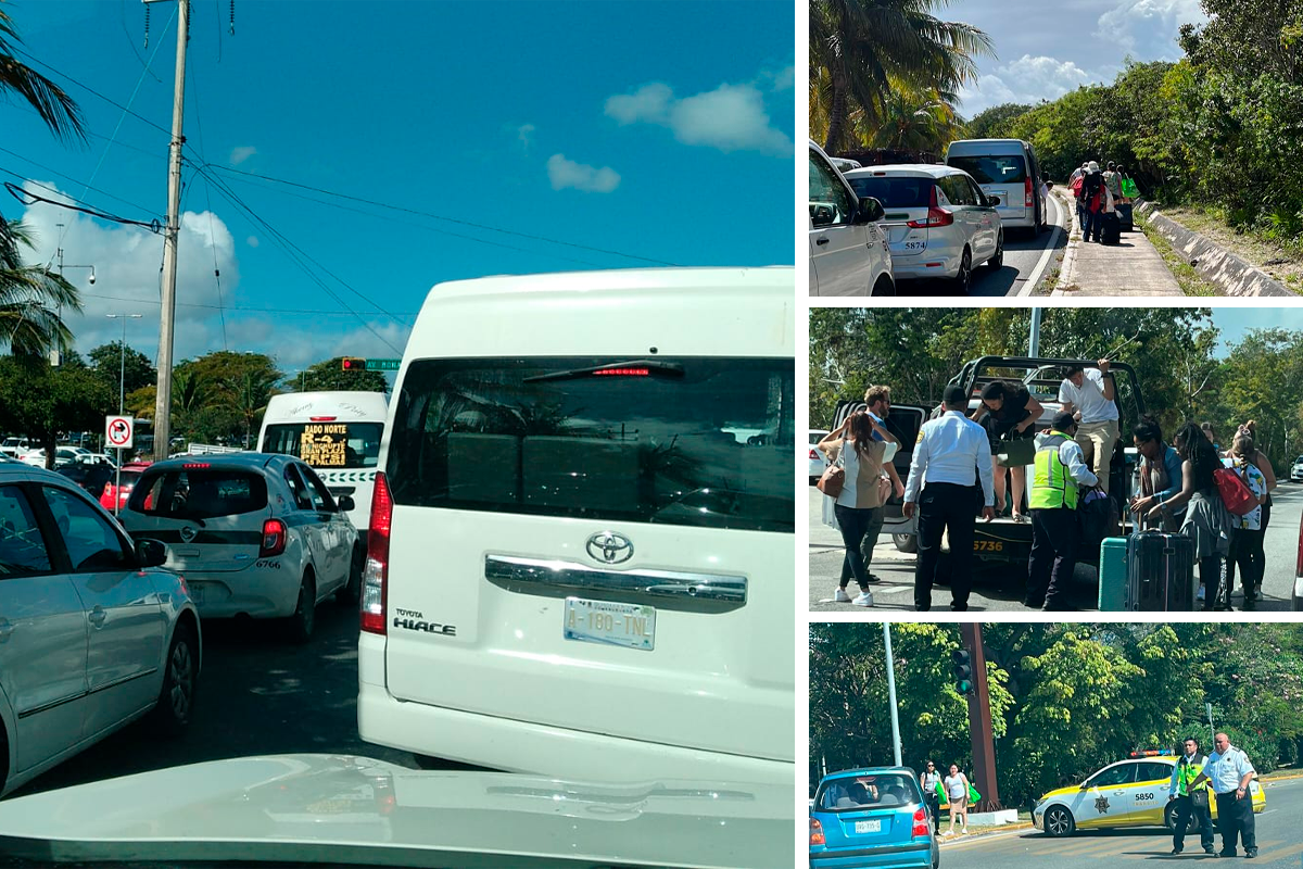 Foto: Captura | Cancún El caos vehicular fue captado por los propios conductores atrapados en el tránsito.