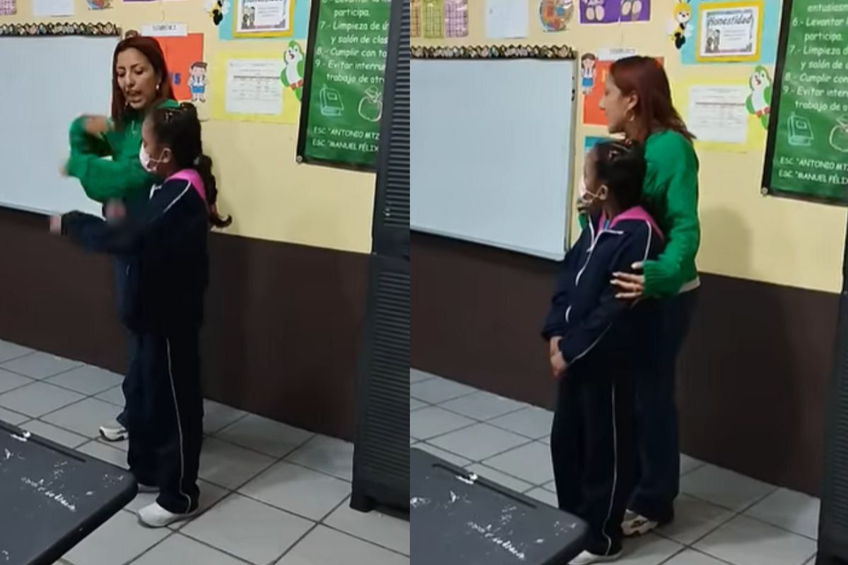 Maestra les enseña lenguaje de señas a los alumnos para que se comuniquen con su compañera que no puede hablar ni oir