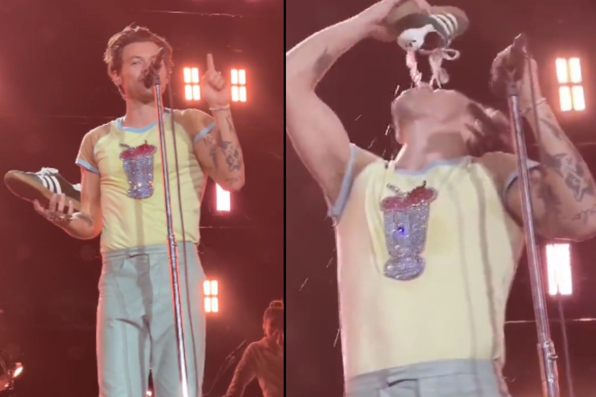 Harry Styles bebió agua de su zapato durante su concierto en Australia como parte de una tradición