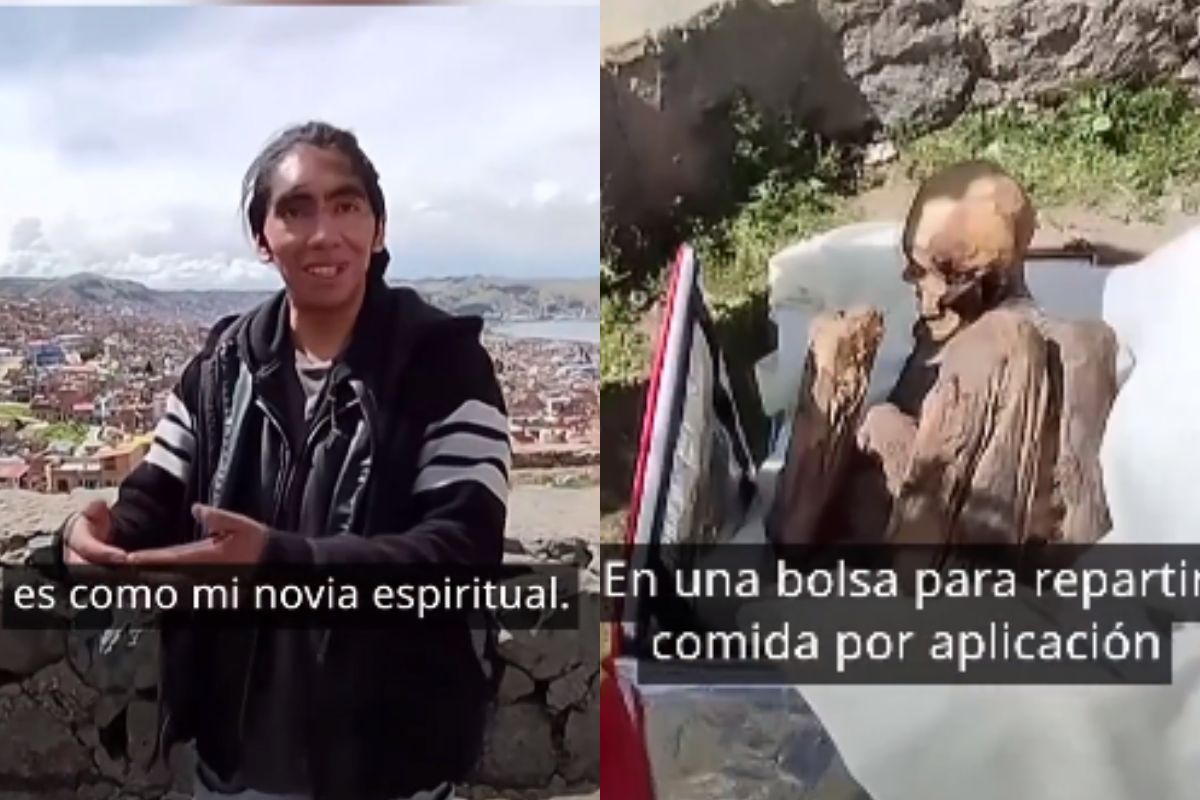 Un repartidor de comida por aplicación de Perú, transportaba en su mochila en lugar de alimentos ¡¡una momia!!