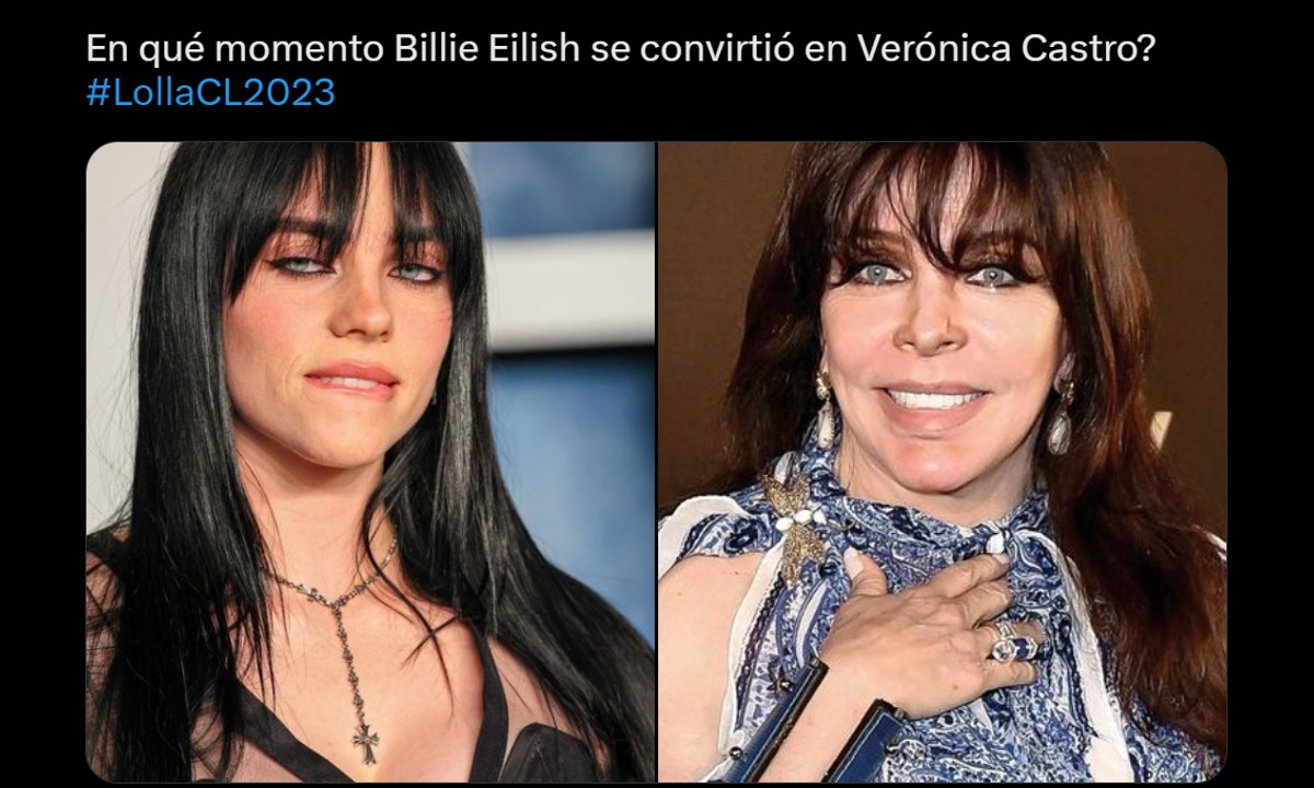 Foto: Twitter @ColaCuarenton | Comparan aspecto de Billie Eilish con Verónica Castro.