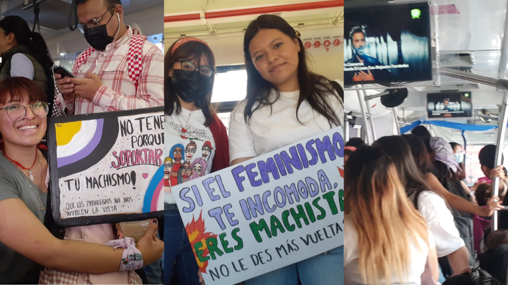 Mujeres inundan el transporte público con el fin de marchar por el Día Internacional de la Mujer