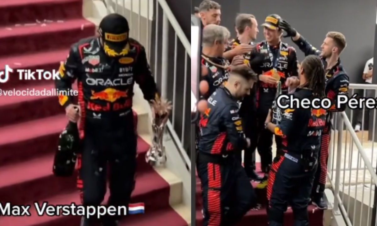 Foto:Captura de pantalla|¡Re incomodo! Equipo Red Bull ignora a Max Verstappen por celebrar a Checo Pérez