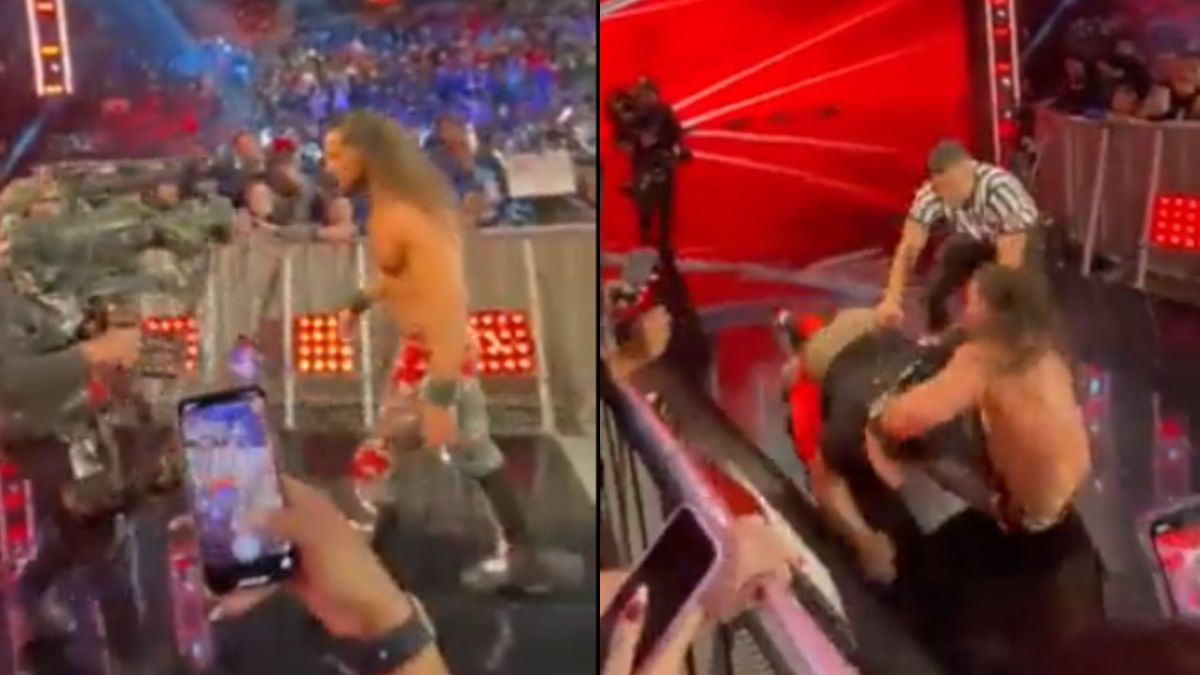 Foto:Captura de pantalla|VIDEO: ¡Inesperado! Aficionado golpea al luchador Seth Rollins en la WWE