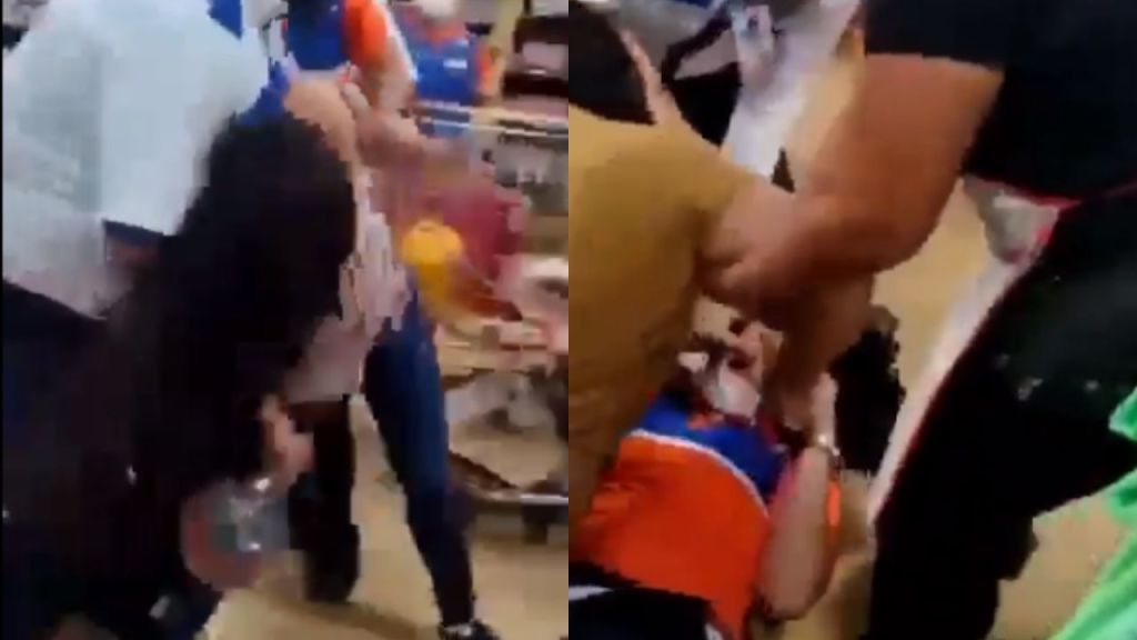 Foto:Captura de pantalla|¡Hasta para llevar! Mujeres se pelean con empleados de un Chedraui