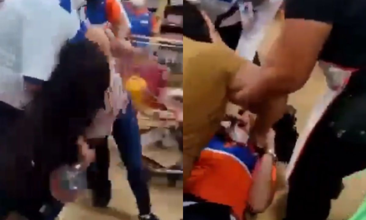 Foto:Captura de pantalla|¡Hasta para llevar! Mujeres se pelean con empleados de un Chedraui
