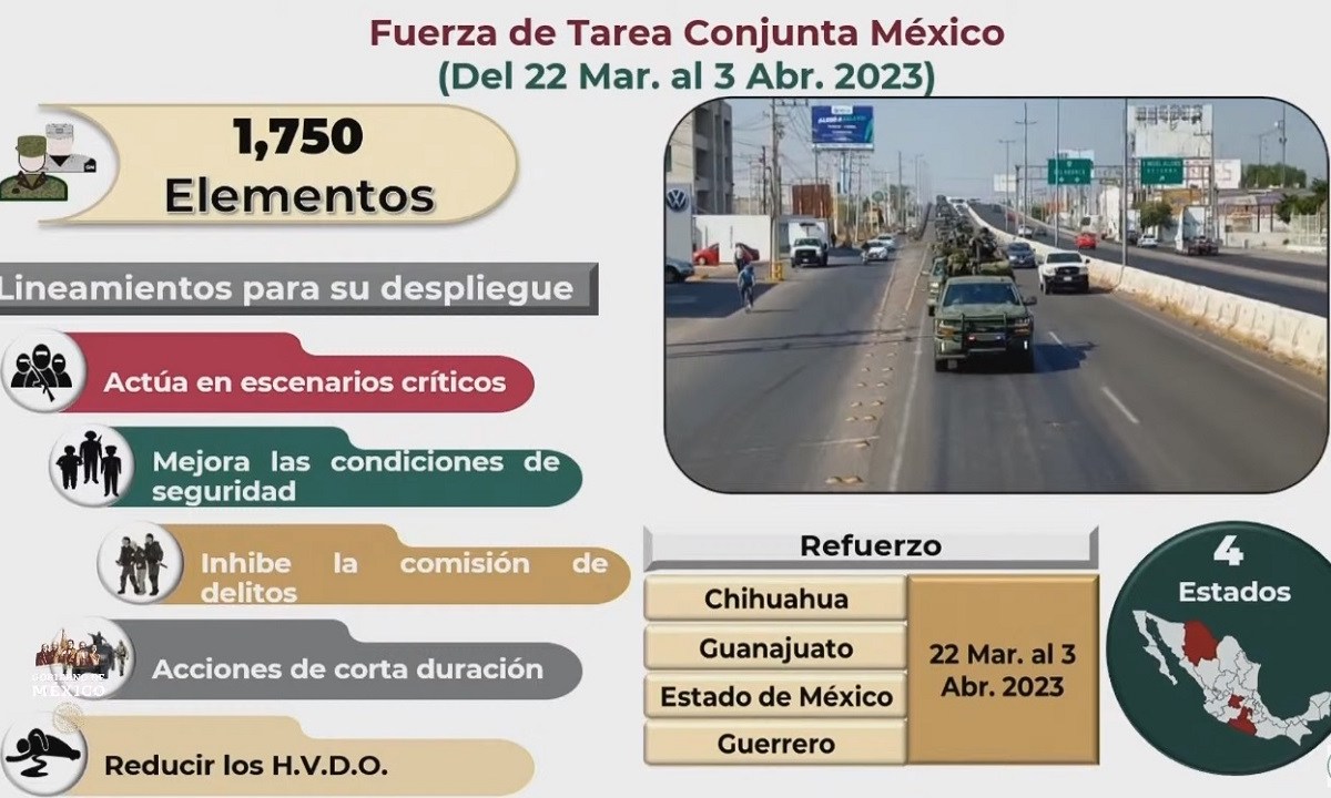 Sedena informó que concentrará casi dos mil elementos de la Fuerza de Tarea Conjunta en Guanajuato.