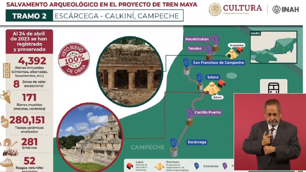 El Tramo 2 del Tren Maya, que va de Escárcega a Calikiní, Campeche está concluido, informó el INAH.