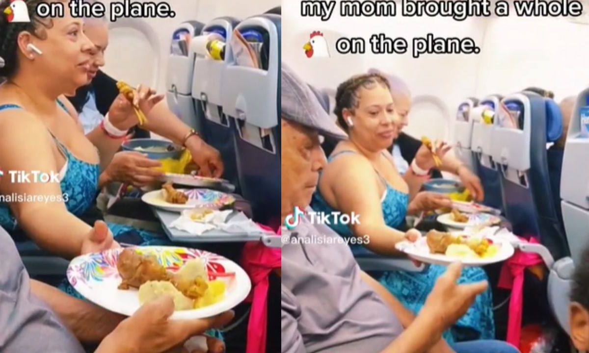Foto:Captura de pantalla|¡Provechito! Familia se viraliza por subir cazuela con pollo a un avión