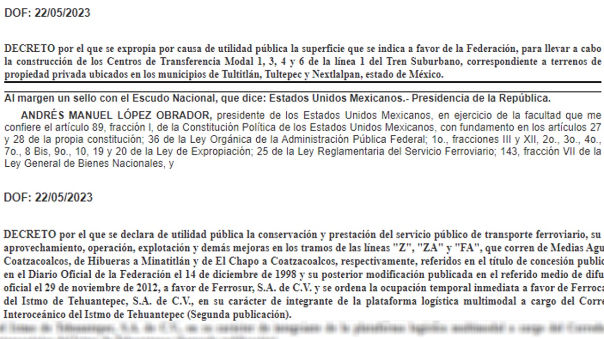 AMLO publicó este lunes dos decretos relacionados con el Tren Suburbano y los tramos tomados a Ferrosur en Veracruz.
