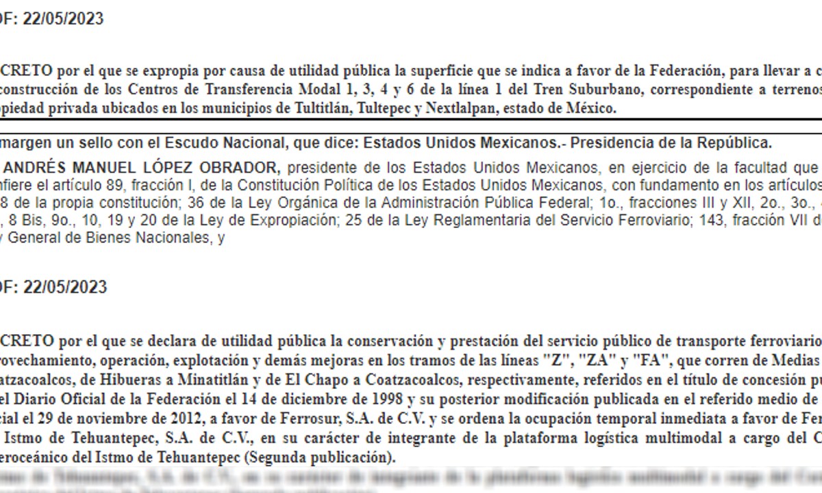 AMLO publicó este lunes dos decretos relacionados con el Tren Suburbano y los tramos tomados a Ferrosur en Veracruz.