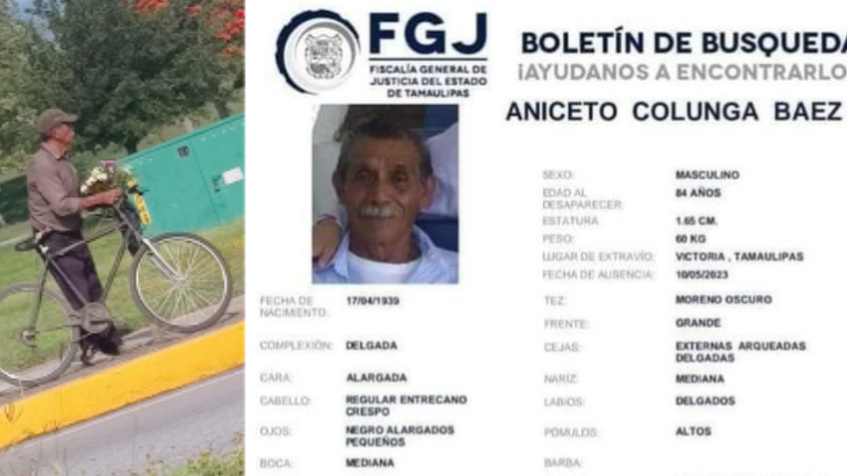Familiares y autoridades de Tamaulipas buscan a Aniceto Colunga, quien desapareció el 10 de mayo tras ir a dejar flores al panteón