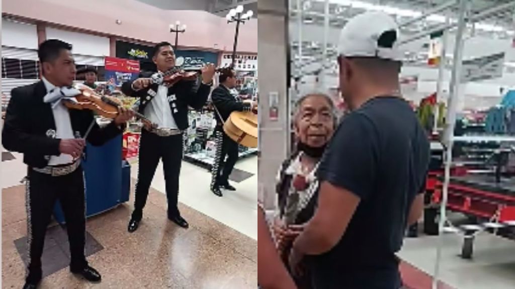 Un joven le llevó mariachis al supermercado a su mamá que es empacadora, para festejar el Día de las madres