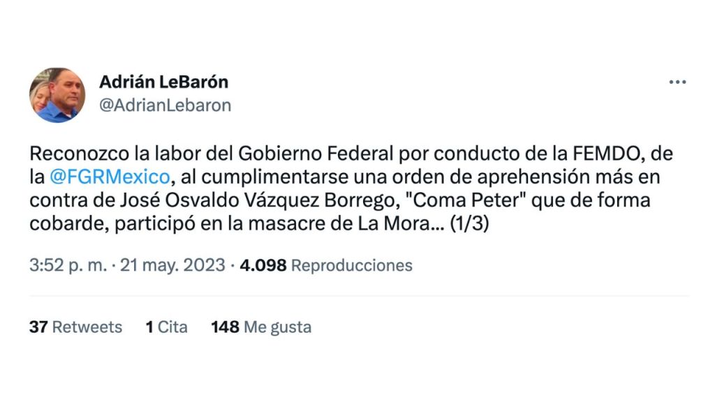 Adrián LeBarón reconoció a las autoridades por la captura de quien habría perpetrado el ataque
