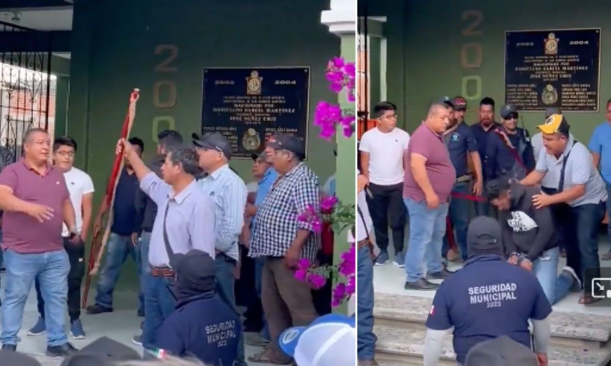 Un presunto delincuente en Oaxaca fue castigado a garrotazos y latigazos como escarmiento y mensaje a quienes intenten hacer lo mismo