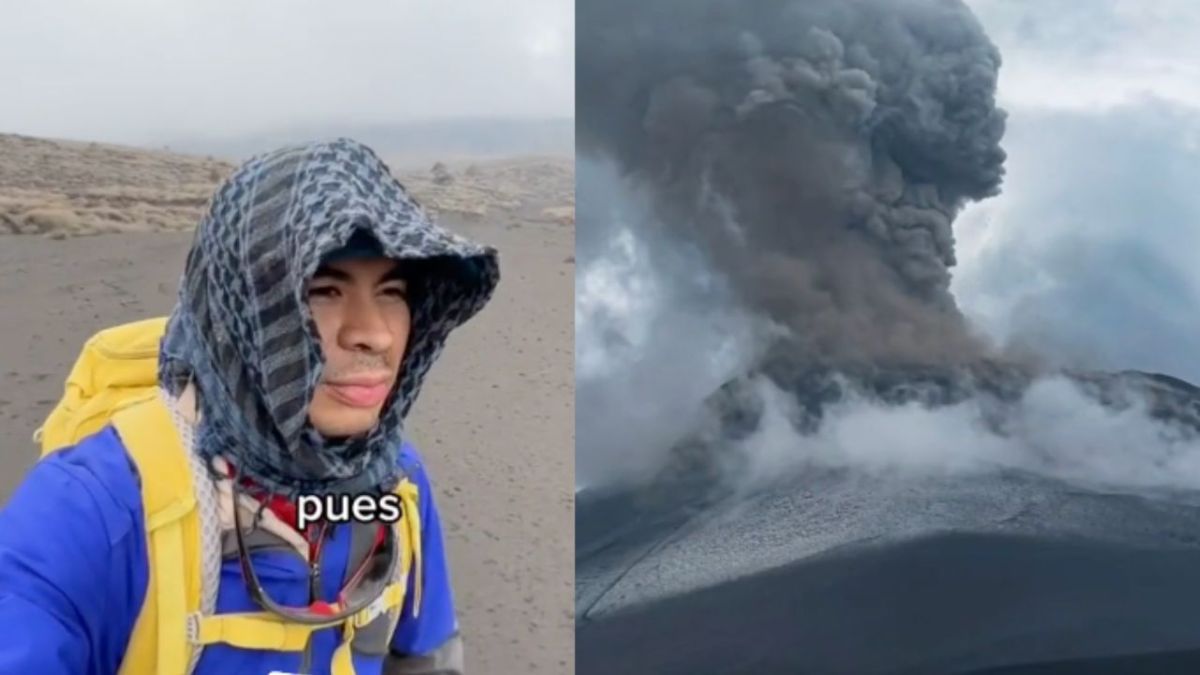 Un joven que se subió a las faldas del Popocatépetl pese al riesgo que se presenta tras las recientes expulsiones