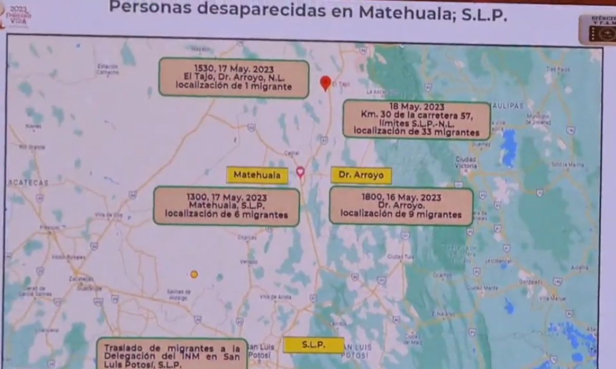 Foto:Captura de pantalla|Guardia Nacional localizó con vida a 49 migrantes en Matehuala; podría haber más desaparecidos
