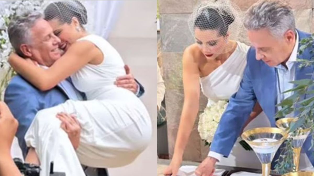 Foto:Captura de pantalla|Alexis Ayala se casa con Cinthia Aparicio; es 28 años menor que él