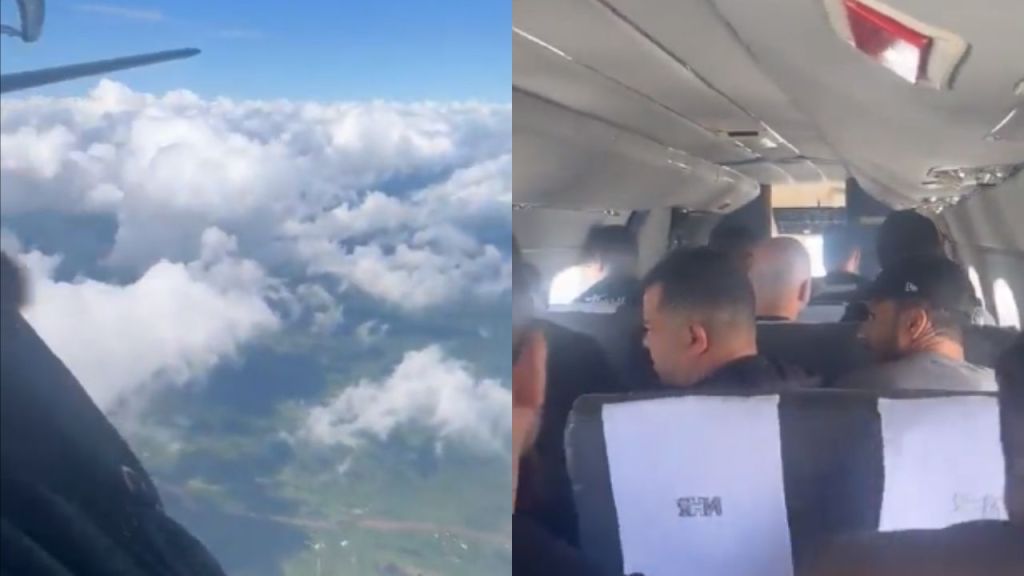 Foto:Captura de pantalla|VIDEO: Pasajeros viven momentos de pánico tras abrirse puerta de avión