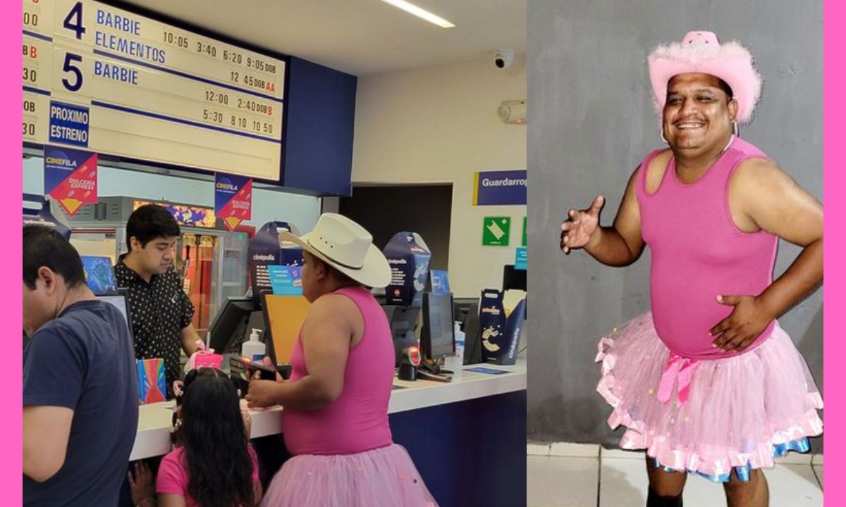Papá asiste al estreno de Barbie vestido de rosa tras petición de su hija