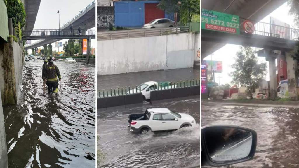 Intensas lluvias ocasionan inundaciones sobre Periférico Sur, a la altura de San Jerónimo, generando caos en la vialidad