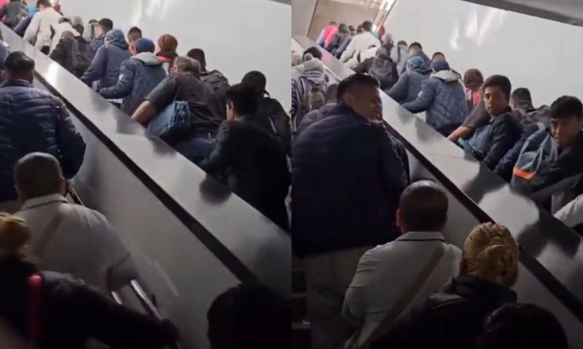 Usuarios sufren para subir escaleras eléctricas en el Metro de Pantitlán; cambió de sentido.