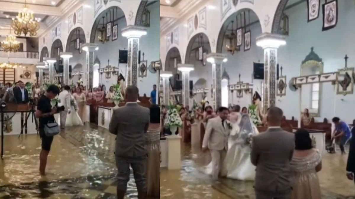 Una pareja de Filipinas se casó en medio de una iglesia inundada