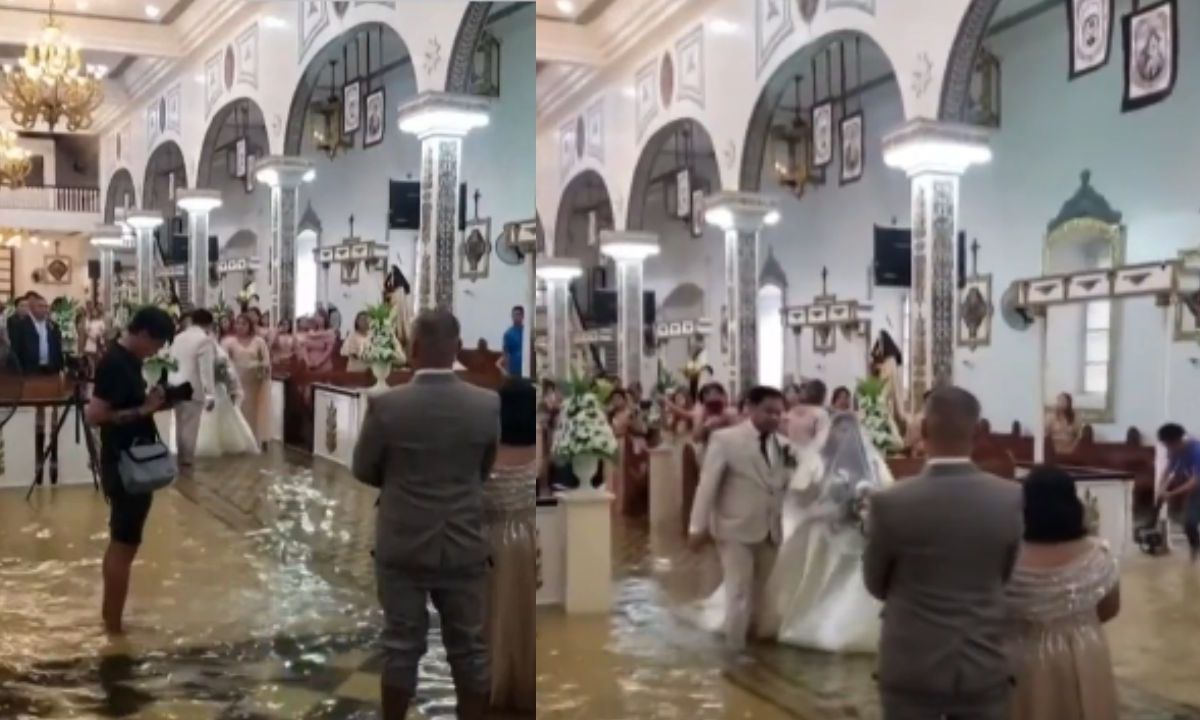 Una pareja de Filipinas se casó en medio de una iglesia inundada