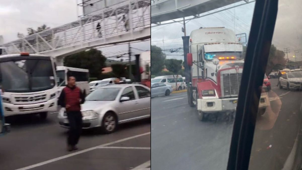 Foto:Captura de pantalla|Transportistas bloquean la avenida López Mateos; exigen pago