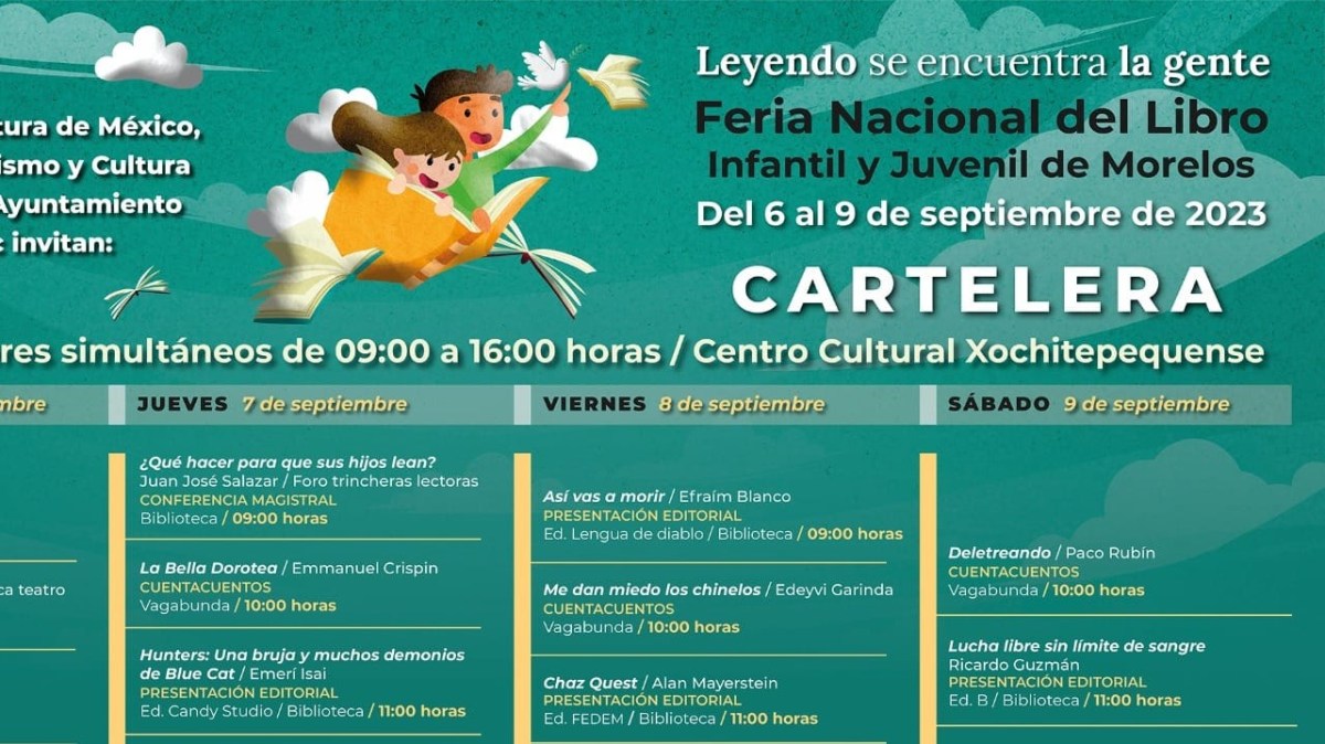 cartelera de la Feria Nacional del Libro Infantil y Juvenil de Morelos 2023